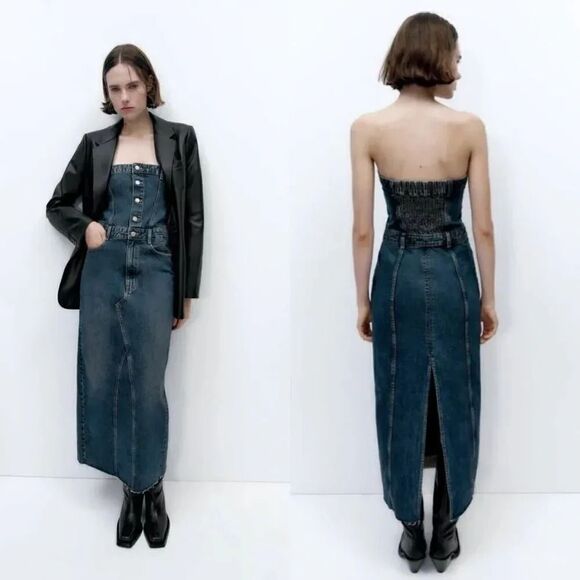 Zara Sleeveless Denim Maxi Dress XS NWOT - Picture 1 of 10